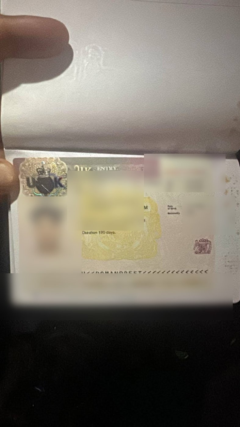 Approved Visit Visa for United Kingdom, personal details blurred