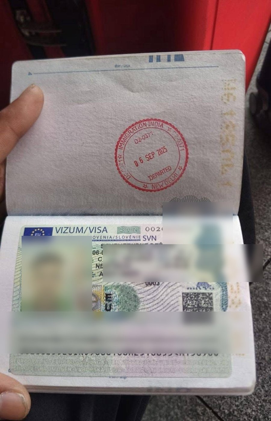 Approved Schengen Visa for Slovenia, personal details blurred