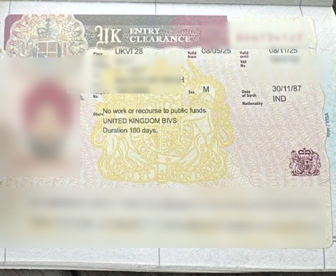 Approved Visit Visa for United Kingdom, personal details blurred