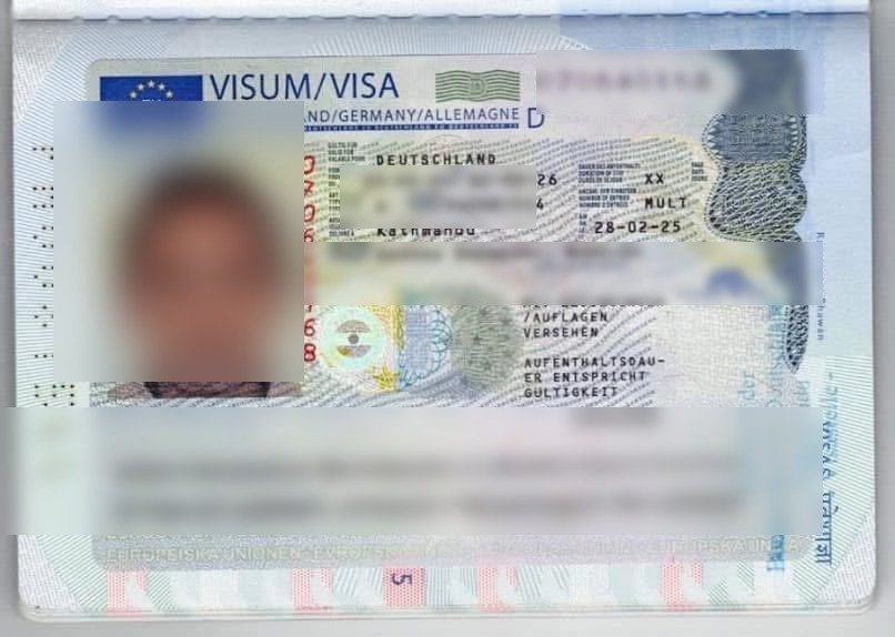 Approved Schengen Visa for Germany, personal details blurred