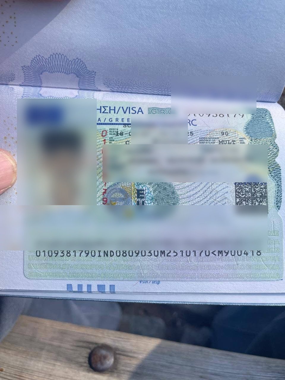 Approved Tourist Visa for Greece, personal details blurred
