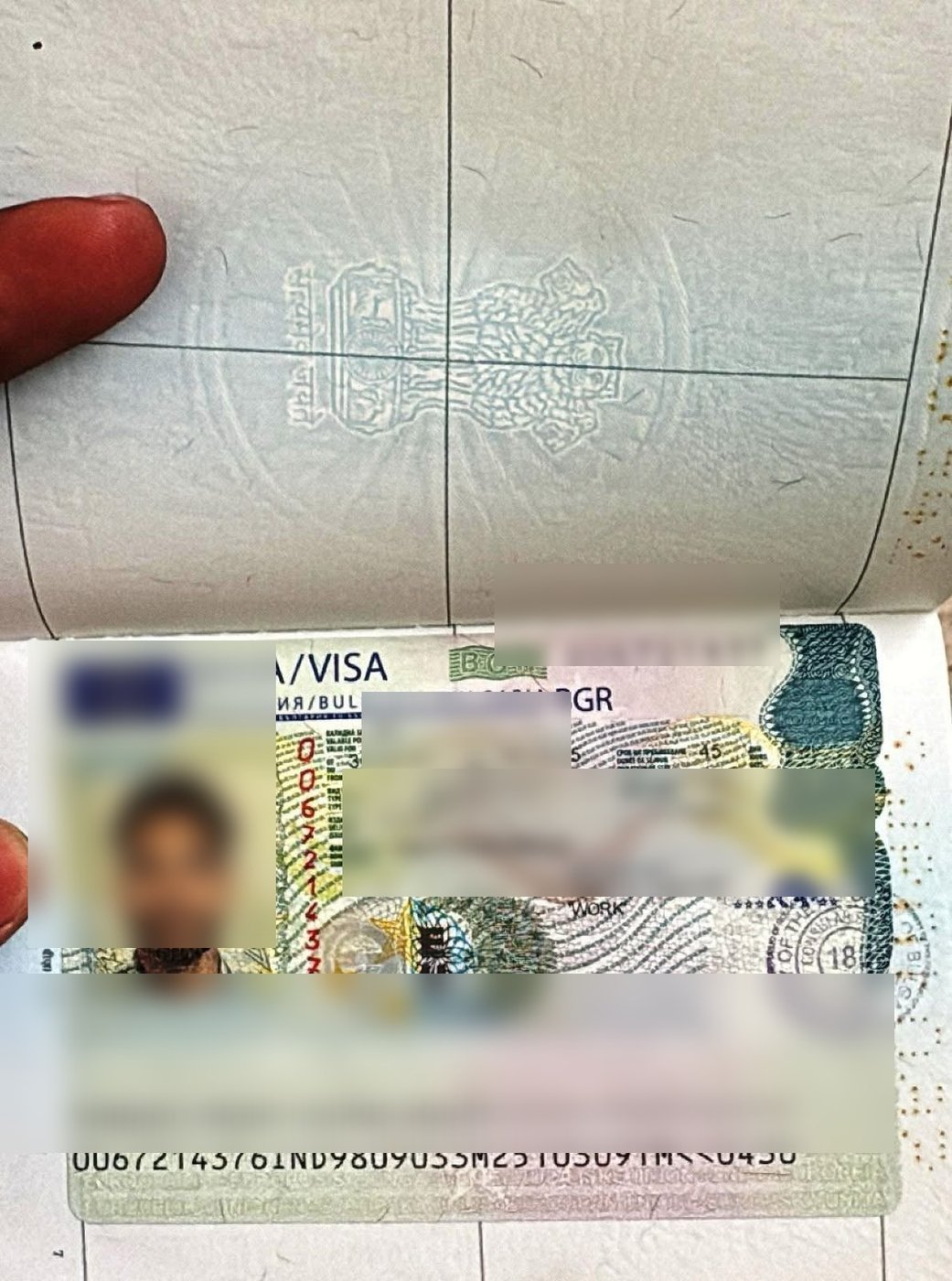 Approved Work Visa for Bulgaria, personal details blurred