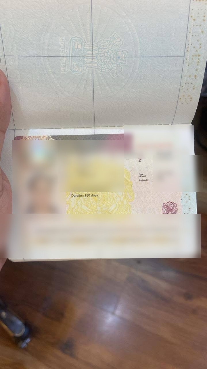 Approved Visit Visa for United Kingdom, personal details blurred